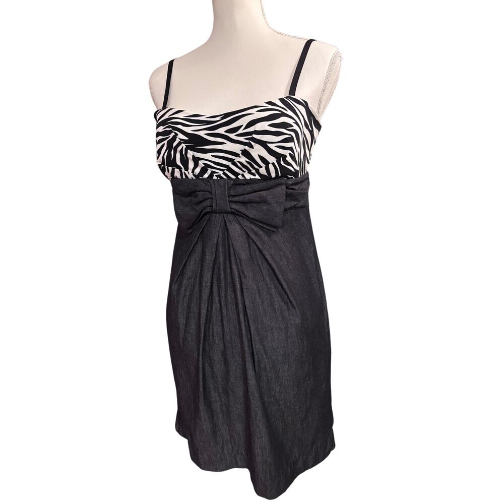 Juniors Large Vintage Rue 21 Zebra Print Mini Dress 90s Look Black Denim-Look!!